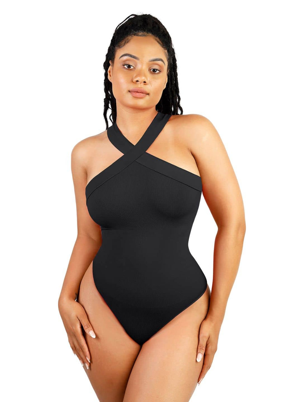 heyshape crossover halter shapewear bodysuit black v12